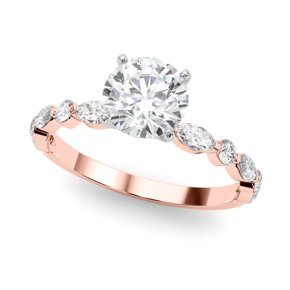 Brilliant Sidestone Marquise Diamond Engagement Ring — 9K/18K Gold & Platinum