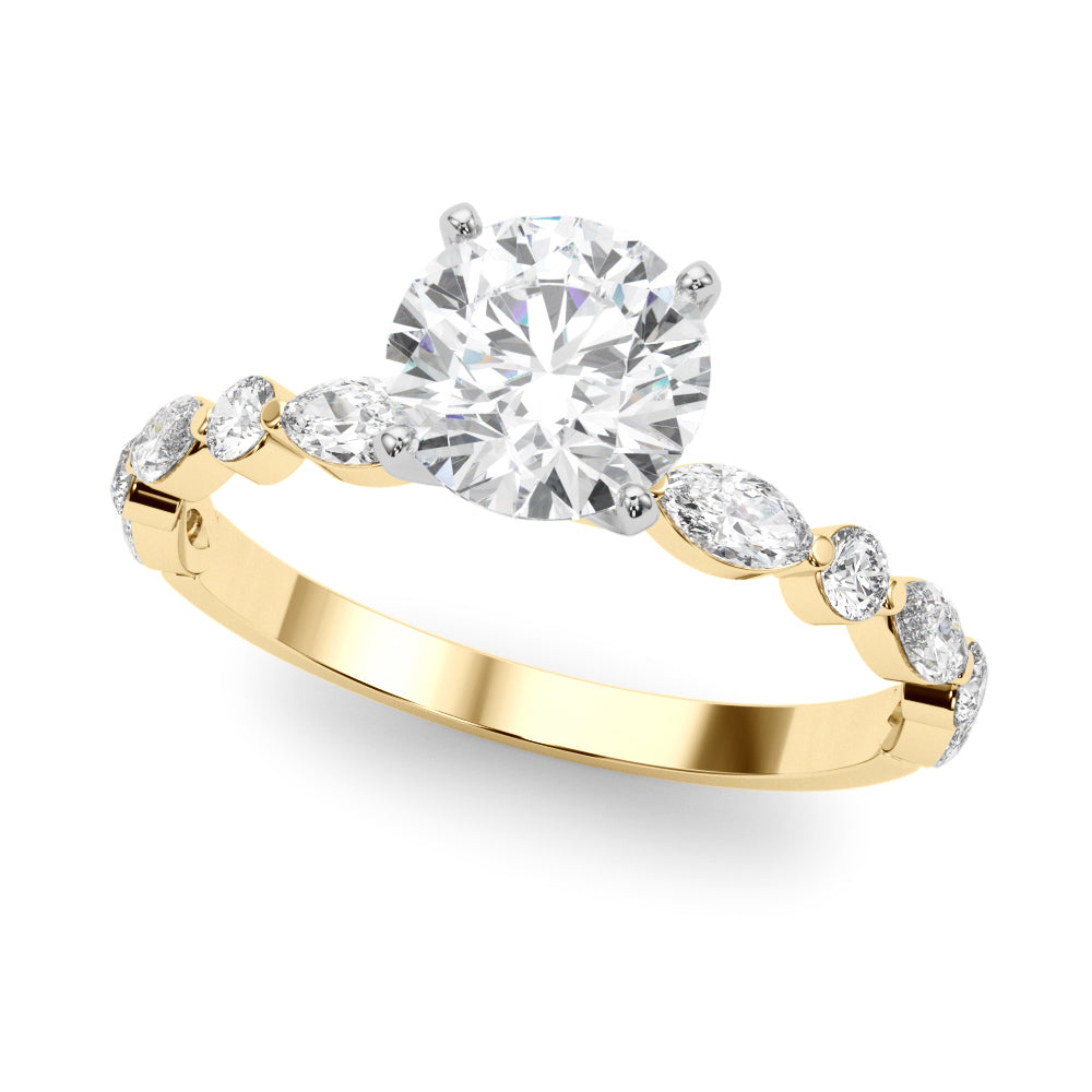 Brilliant Sidestone Marquise Diamond Engagement Ring — 9K/18K Gold & Platinum