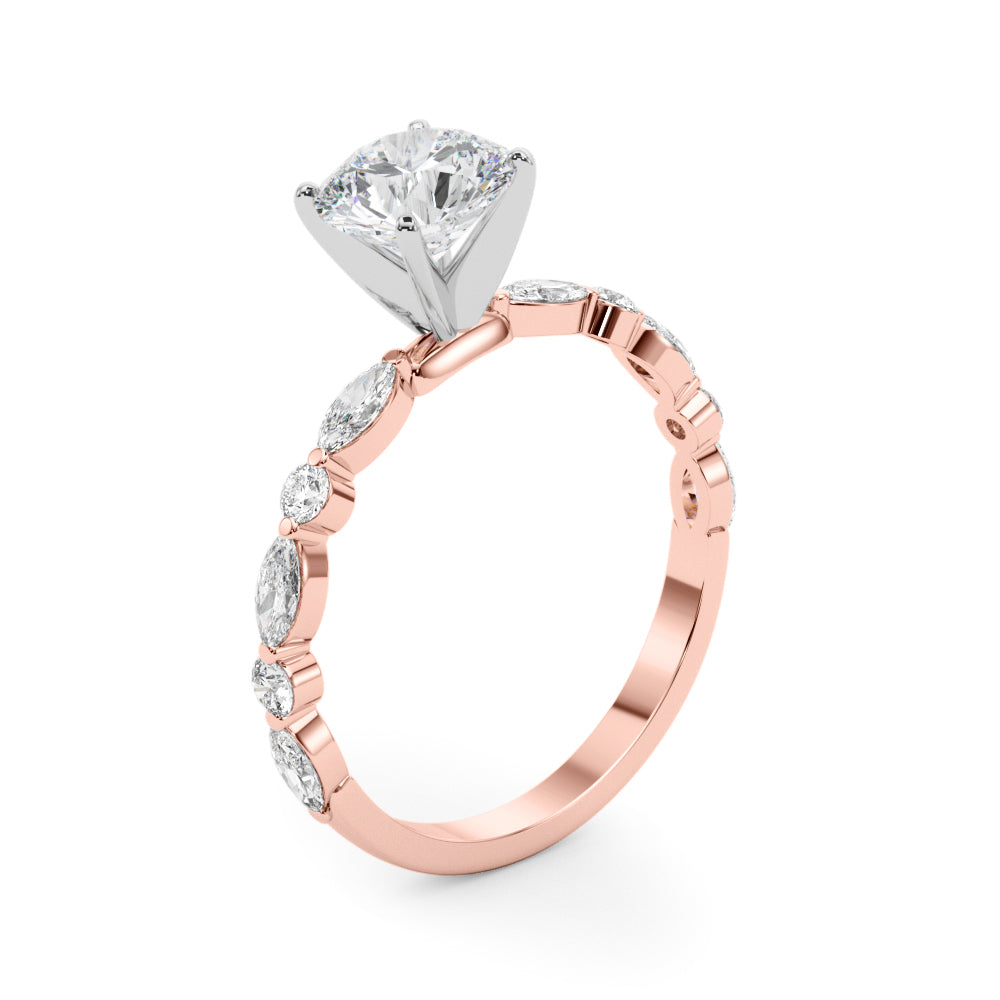 Brilliant Sidestone Marquise Diamond Engagement Ring — 9K/18K Gold & Platinum