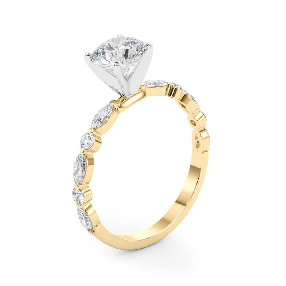 Brilliant Sidestone Marquise Diamond Engagement Ring — 9K/18K Gold & Platinum