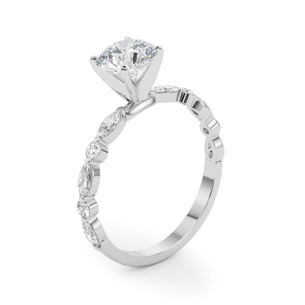 Brilliant Sidestone Marquise Diamond Engagement Ring — 9K/18K Gold & Platinum