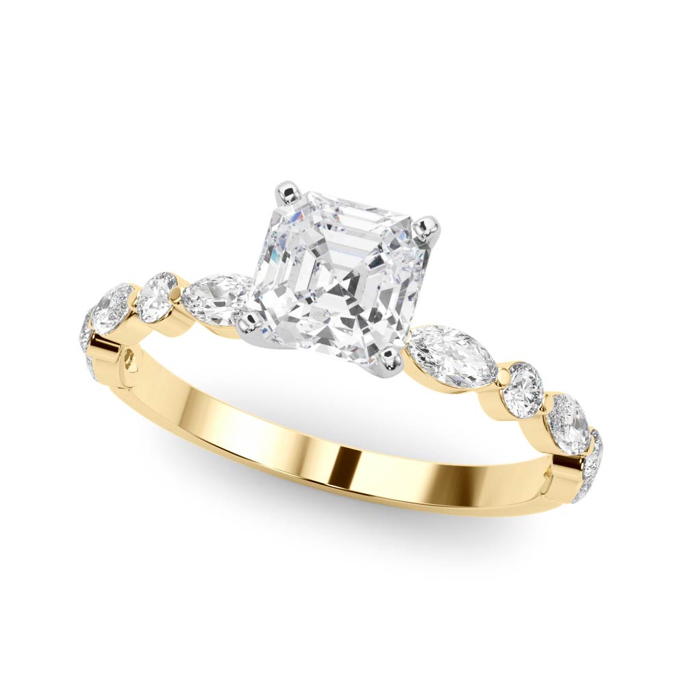 Brilliant Sidestone Marquise Diamond Engagement Ring — 9K/18K Gold & Platinum
