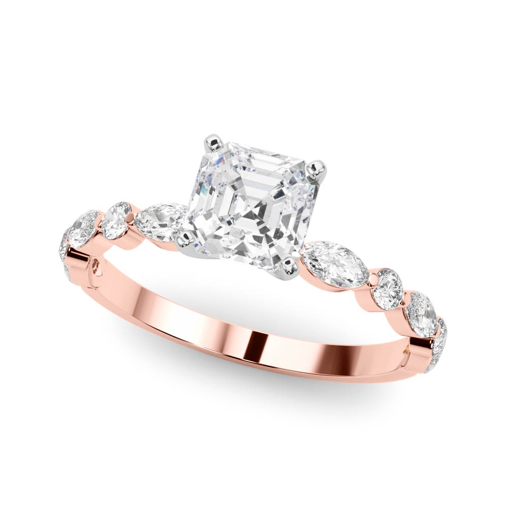 Brilliant Sidestone Marquise Diamond Engagement Ring — 9K/18K Gold & Platinum