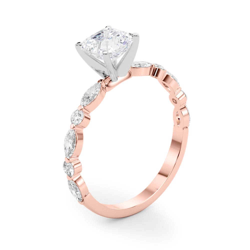 Brilliant Sidestone Marquise Diamond Engagement Ring — 9K/18K Gold & Platinum