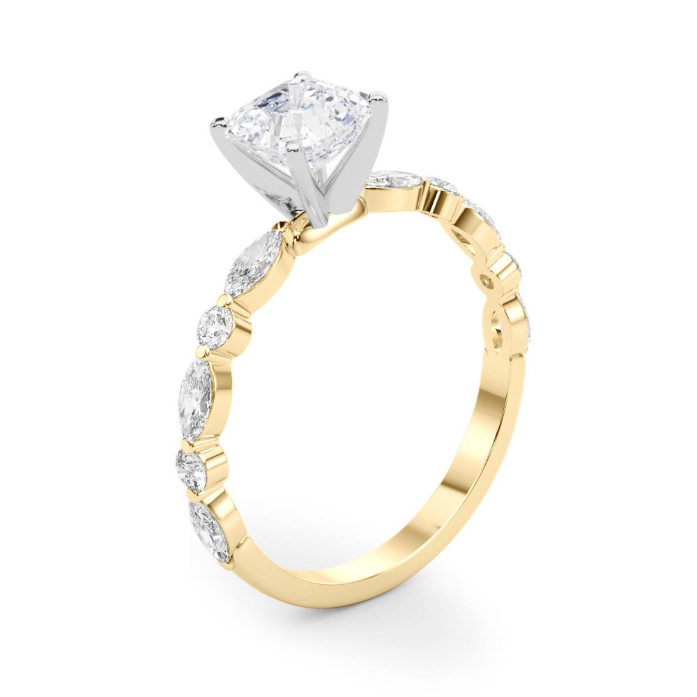 Brilliant Sidestone Marquise Diamond Engagement Ring — 9K/18K Gold & Platinum