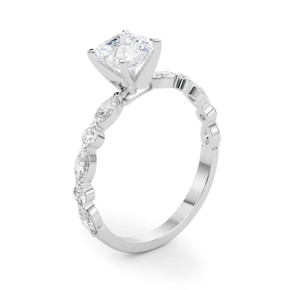 Brilliant Sidestone Marquise Diamond Engagement Ring — 9K/18K Gold & Platinum