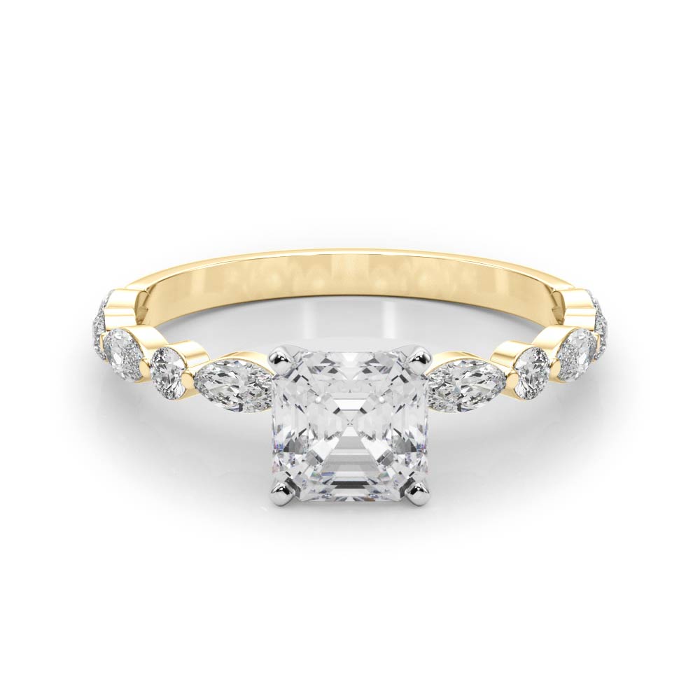 Brilliant Sidestone Marquise Diamond Engagement Ring — 9K/18K Gold & Platinum
