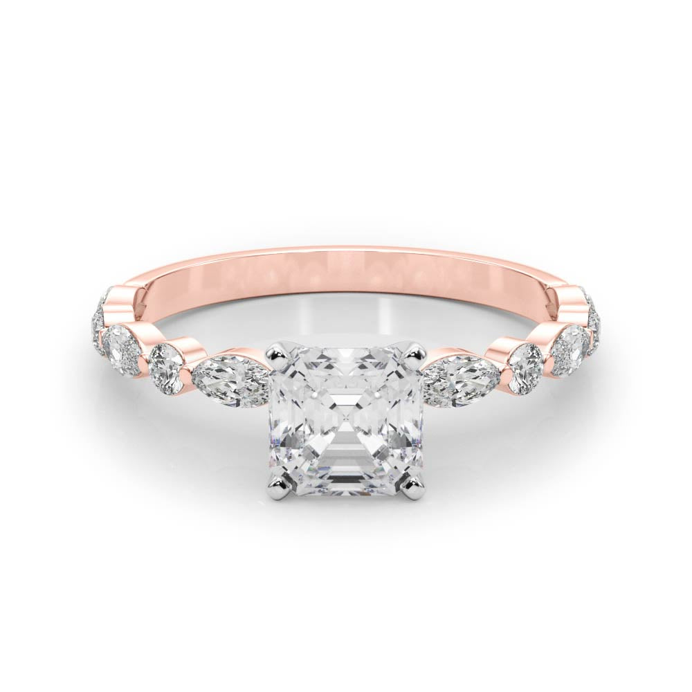 Brilliant Sidestone Marquise Diamond Engagement Ring — 9K/18K Gold & Platinum