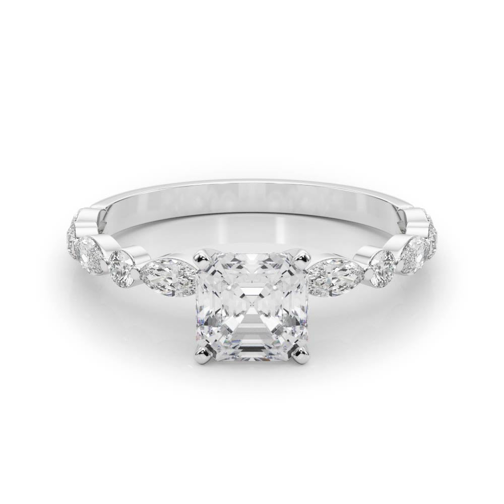 Brilliant Sidestone Marquise Diamond Engagement Ring — 9K/18K Gold & Platinum