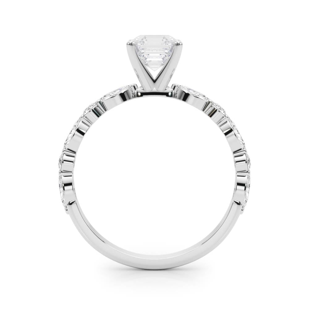 Brilliant Sidestone Marquise Diamond Engagement Ring — 9K/18K Gold & Platinum