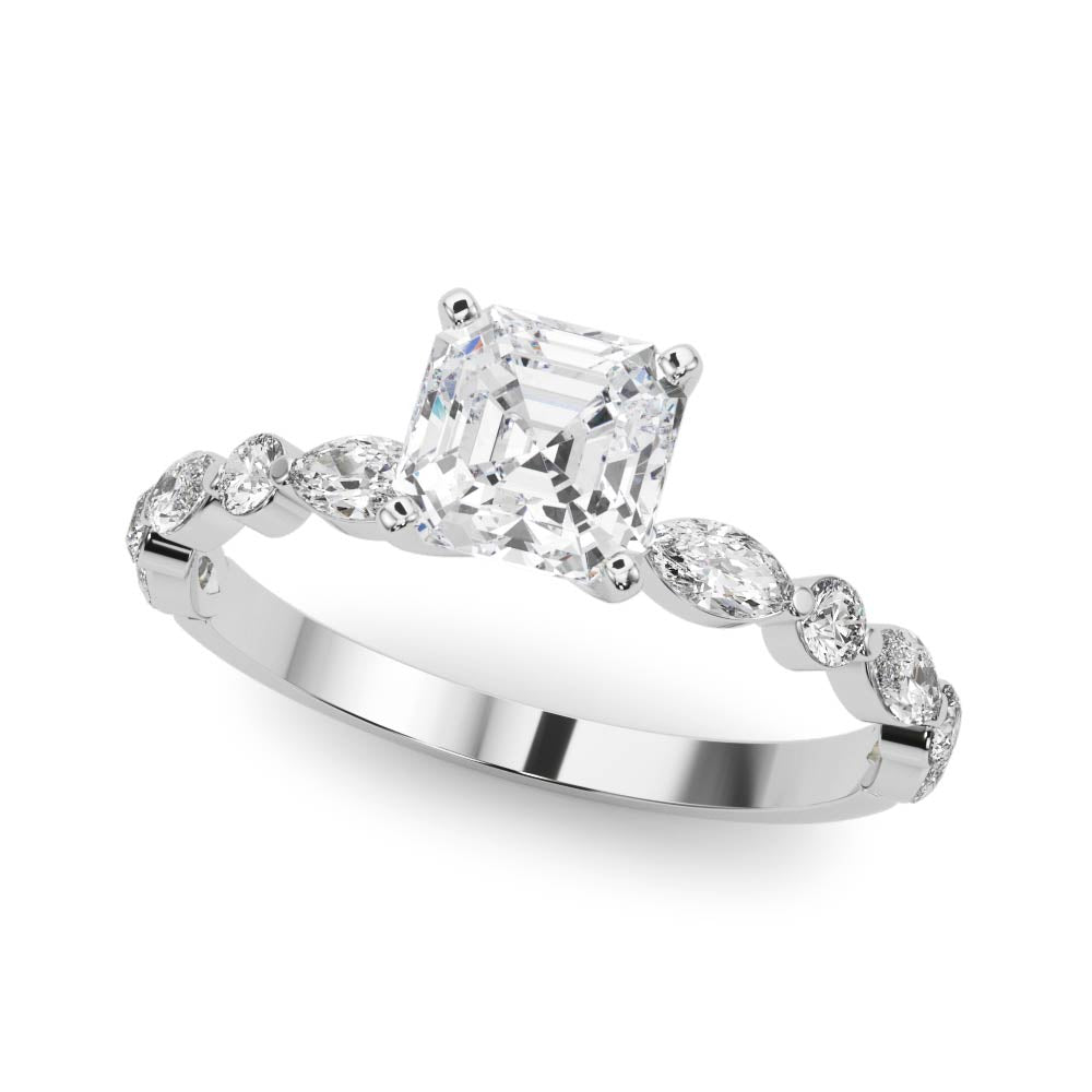 Brilliant Sidestone Marquise Diamond Engagement Ring — 9K/18K Gold & Platinum