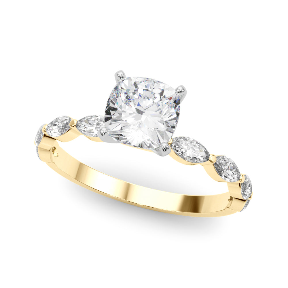 Brilliant Sidestone Marquise Diamond Engagement Ring — 9K/18K Gold & Platinum