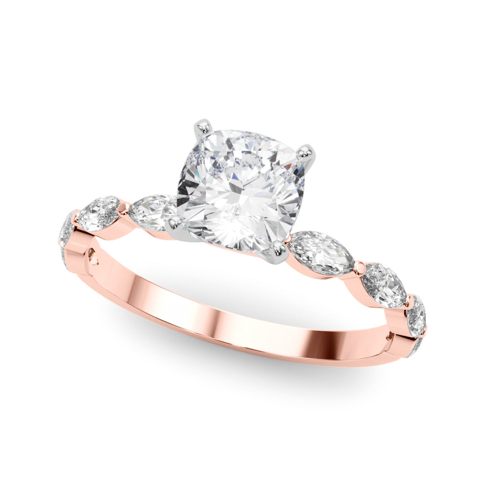 Brilliant Sidestone Marquise Diamond Engagement Ring — 9K/18K Gold & Platinum