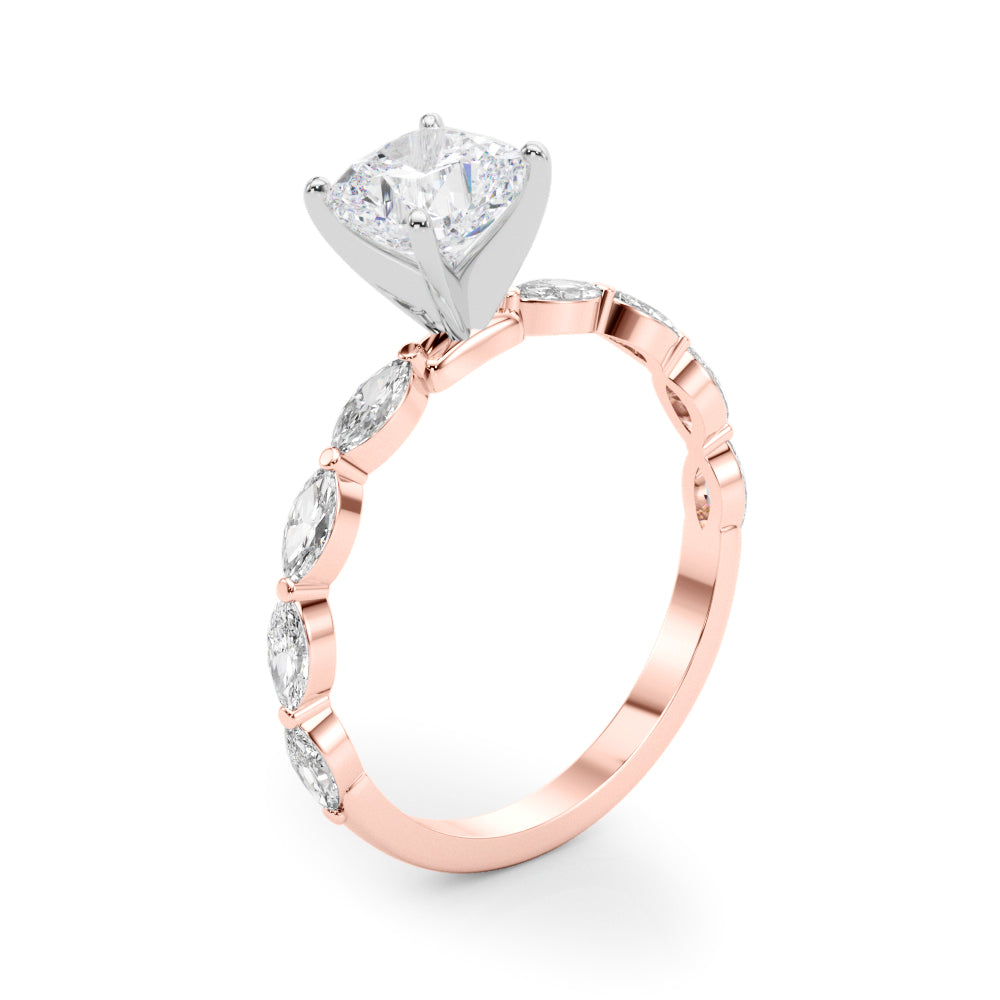 Brilliant Sidestone Marquise Diamond Engagement Ring — 9K/18K Gold & Platinum