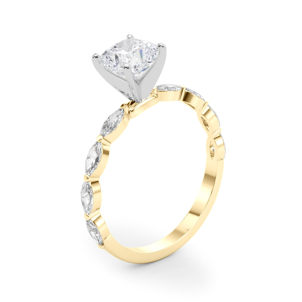 Brilliant Sidestone Marquise Diamond Engagement Ring — 9K/18K Gold & Platinum