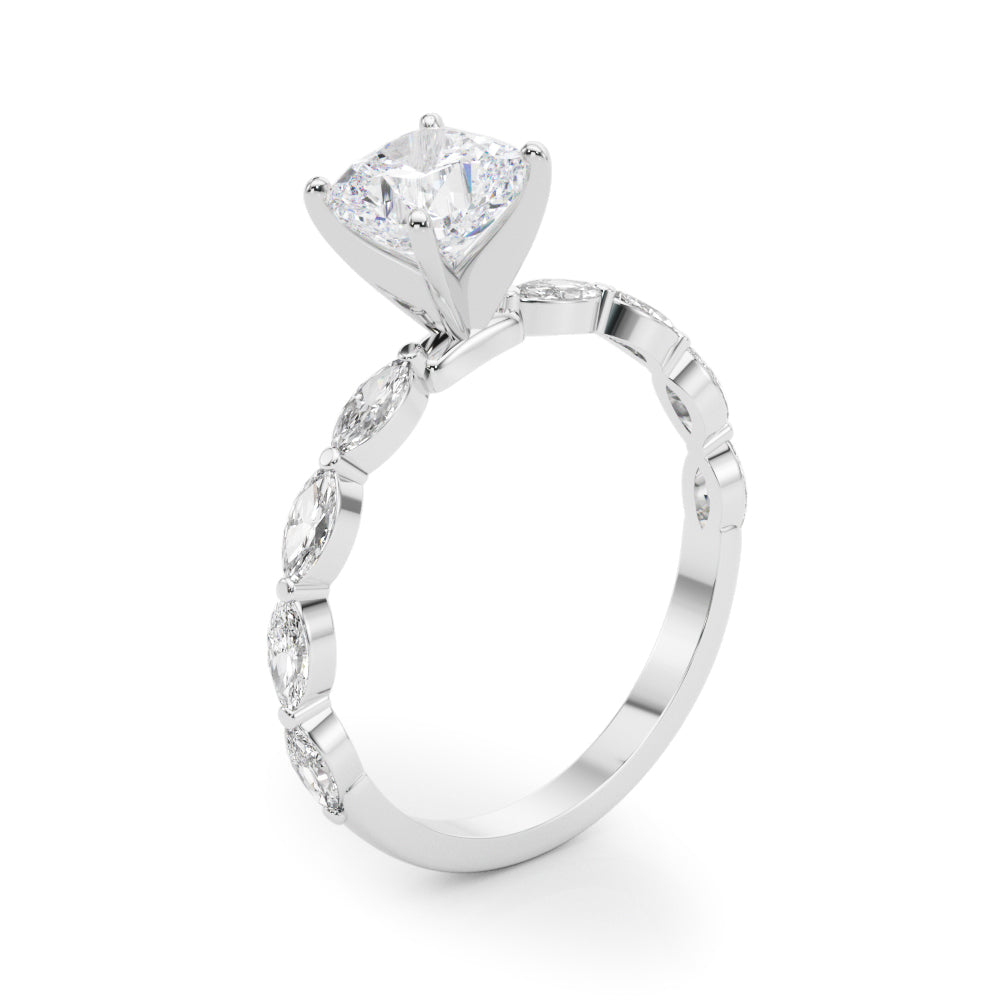 Brilliant Sidestone Marquise Diamond Engagement Ring — 9K/18K Gold & Platinum