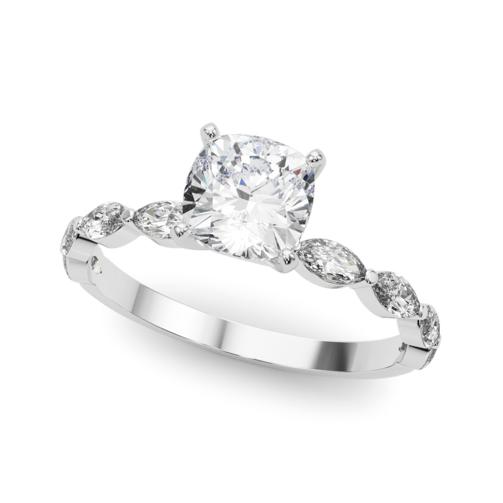 Brilliant Sidestone Marquise Diamond Engagement Ring — 9K/18K Gold & Platinum