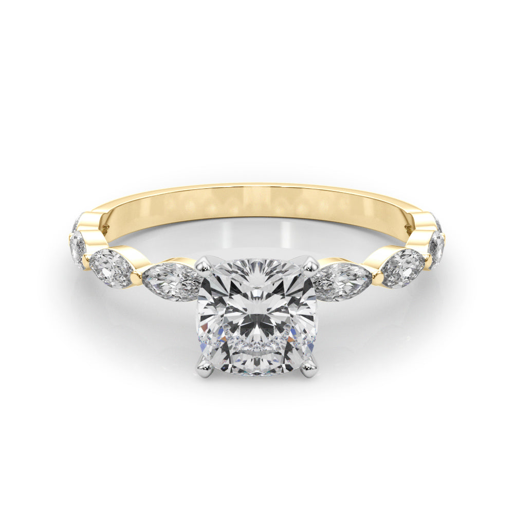 Brilliant Sidestone Marquise Diamond Engagement Ring — 9K/18K Gold & Platinum