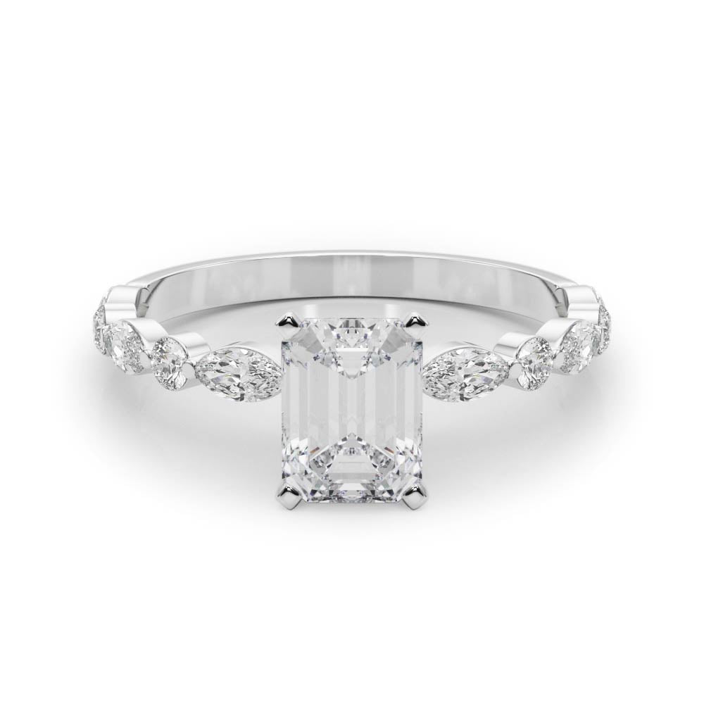 Brilliant Sidestone Marquise Diamond Engagement Ring — 9K/18K Gold & Platinum