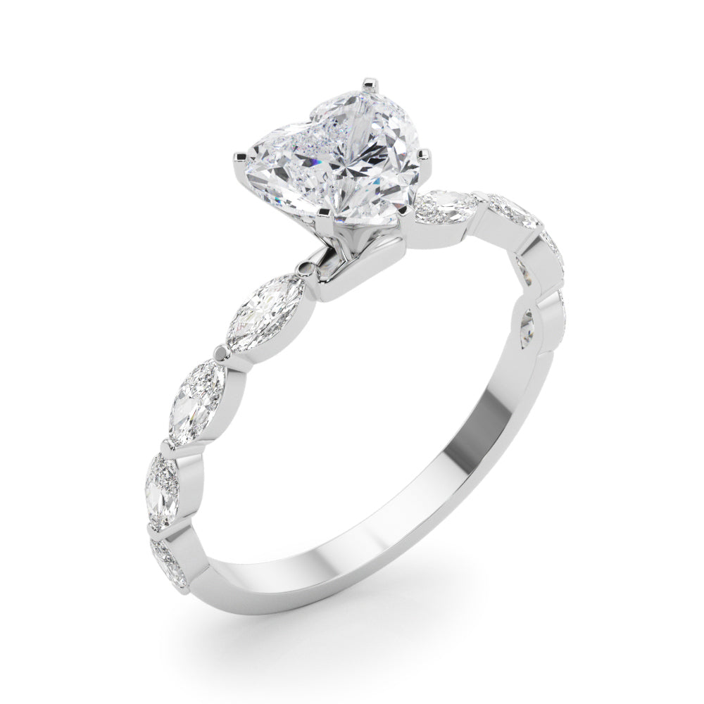 Brilliant Sidestone Marquise Diamond Engagement Ring — 9K/18K Gold & Platinum
