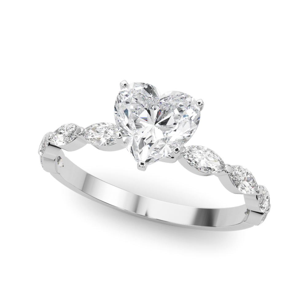 Brilliant Sidestone Marquise Diamond Engagement Ring — 9K/18K Gold & Platinum