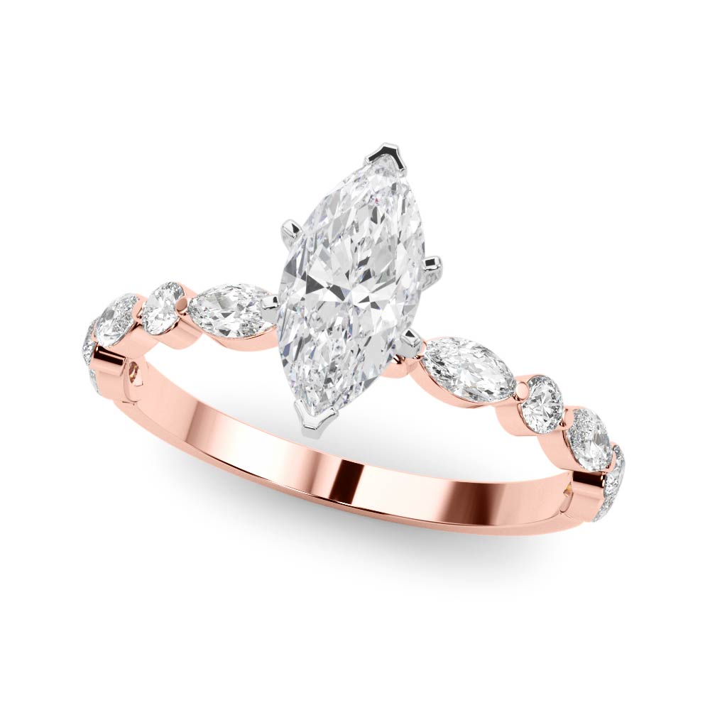 Brilliant Sidestone Marquise Diamond Engagement Ring — 9K/18K Gold & Platinum