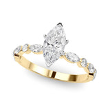 Brilliant Sidestone Marquise Diamond Engagement Ring — 9K/18K Gold & Platinum
