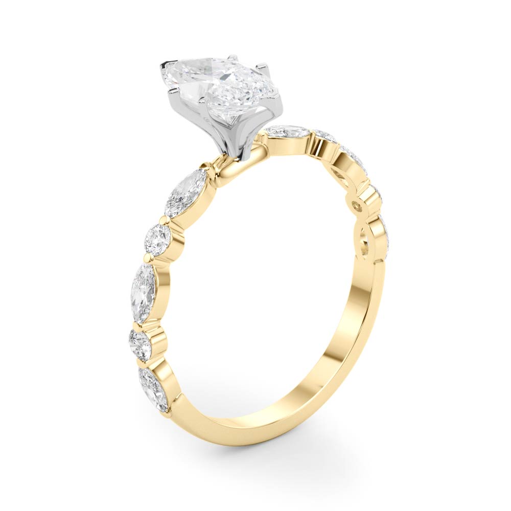 Brilliant Sidestone Marquise Diamond Engagement Ring — 9K/18K Gold & Platinum