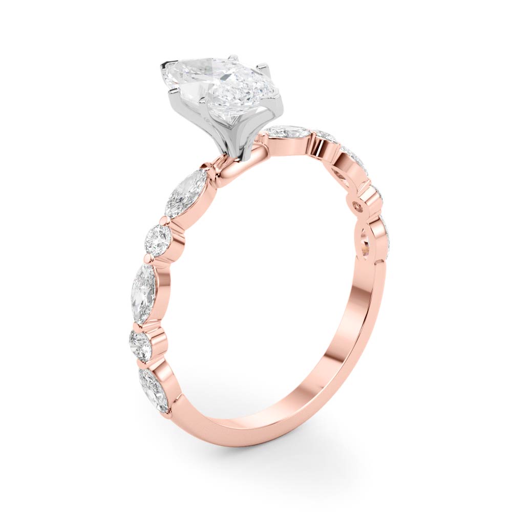 Brilliant Sidestone Marquise Diamond Engagement Ring — 9K/18K Gold & Platinum
