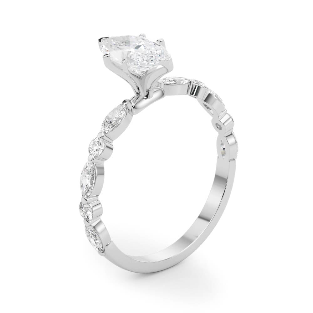 Brilliant Sidestone Marquise Diamond Engagement Ring — 9K/18K Gold & Platinum