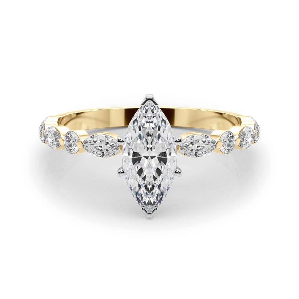 Brilliant Sidestone Marquise Diamond Engagement Ring — 9K/18K Gold & Platinum