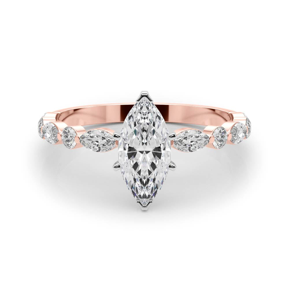 Brilliant Sidestone Marquise Diamond Engagement Ring — 9K/18K Gold & Platinum