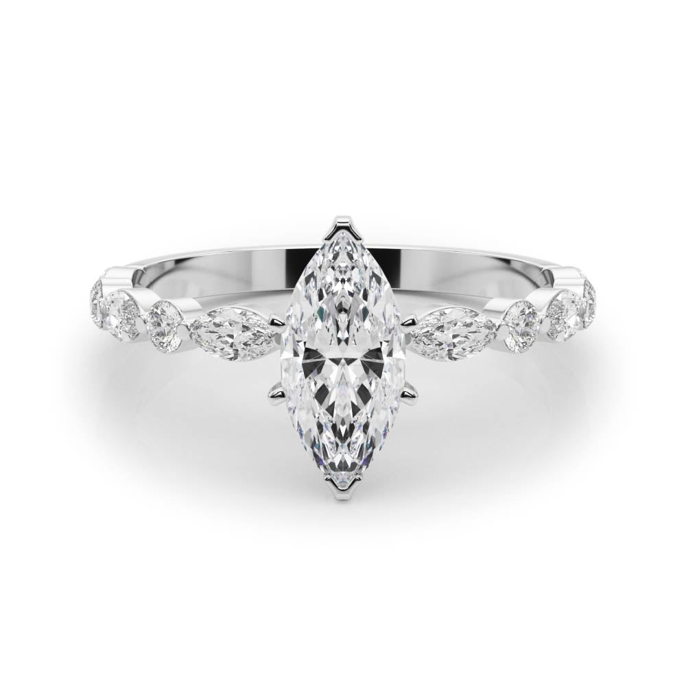 Brilliant Sidestone Marquise Diamond Engagement Ring — 9K/18K Gold & Platinum