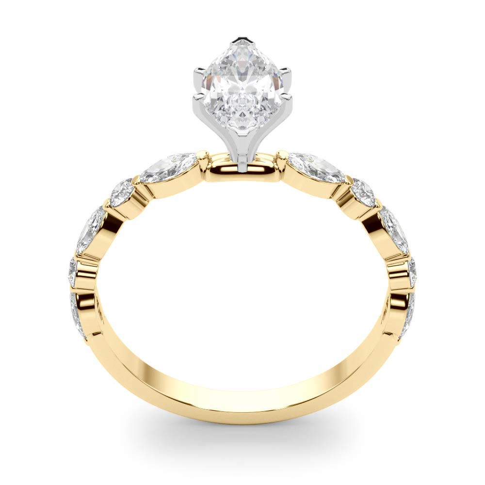 Brilliant Sidestone Marquise Diamond Engagement Ring — 9K/18K Gold & Platinum