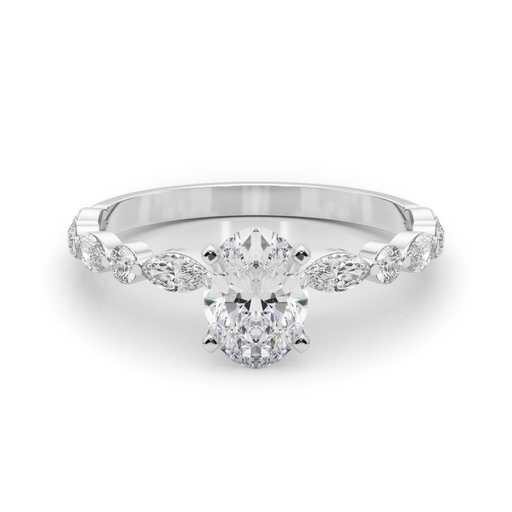 Brilliant Sidestone Marquise Diamond Engagement Ring — 9K/18K Gold & Platinum