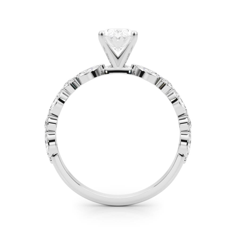Brilliant Sidestone Marquise Diamond Engagement Ring — 9K/18K Gold & Platinum