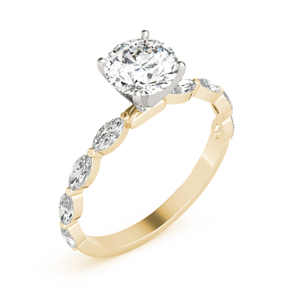 Majestic Sidestone Marquise Diamond Engagement Ring — 9K/18K Gold & Platinum