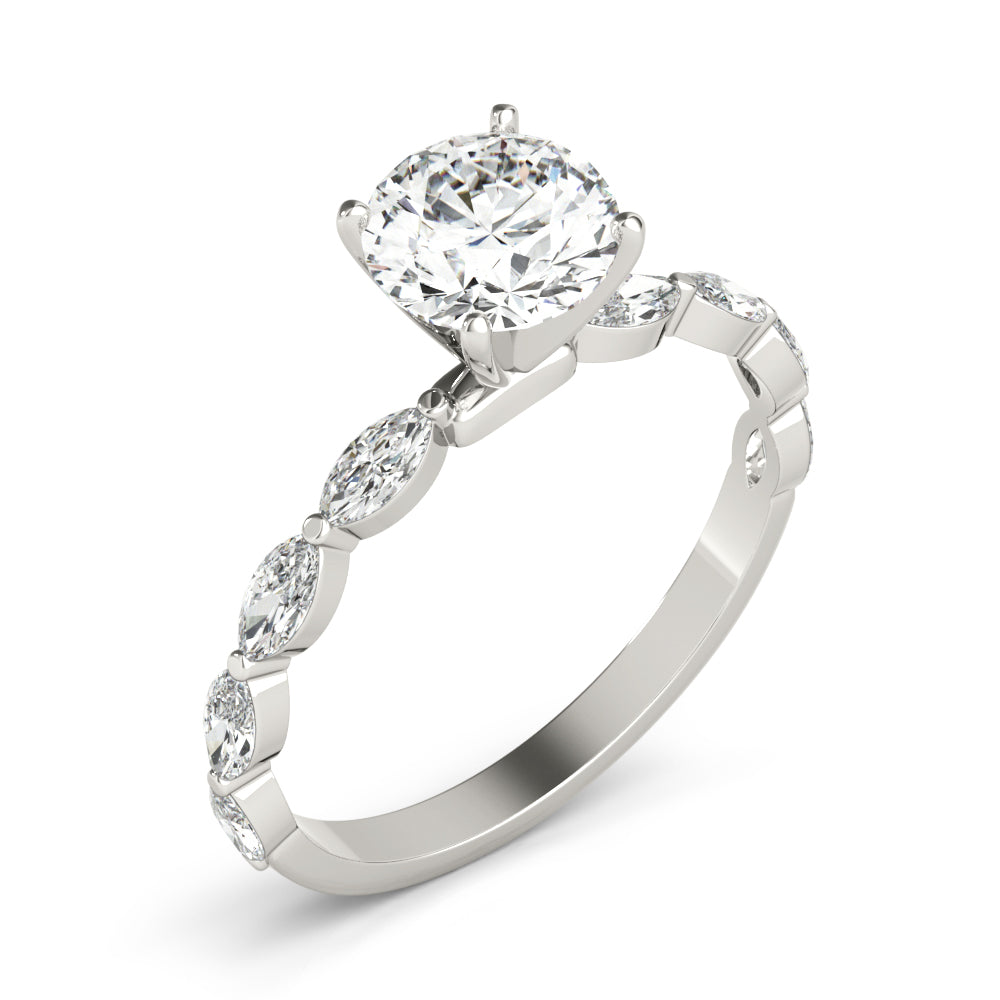 Majestic Sidestone Marquise Diamond Engagement Ring — 9K/18K Gold & Platinum