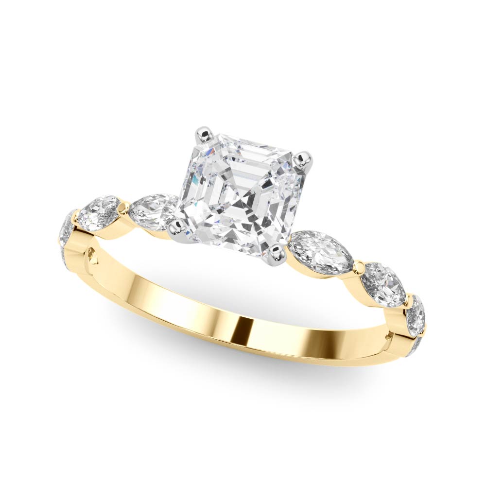 Majestic Sidestone Marquise Diamond Engagement Ring — 9K/18K Gold & Platinum