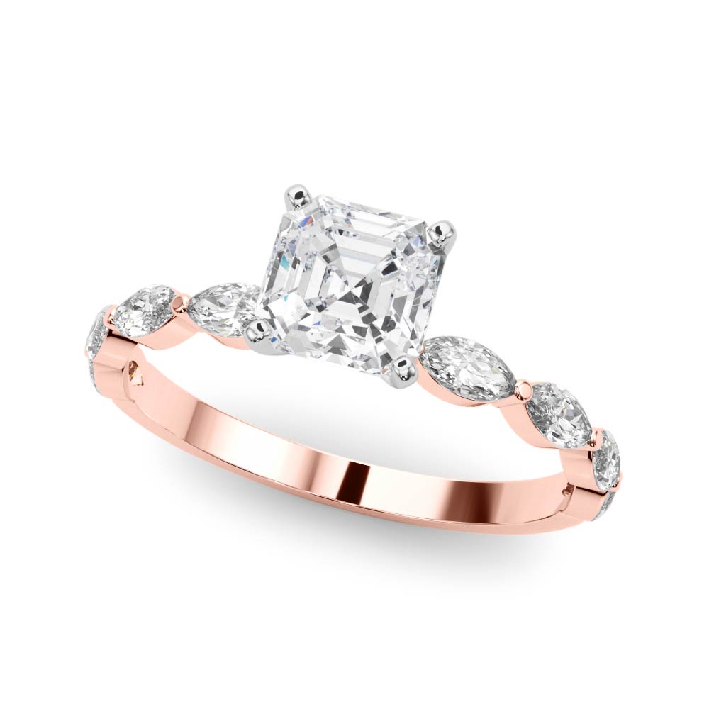 Majestic Sidestone Marquise Diamond Engagement Ring — 9K/18K Gold & Platinum