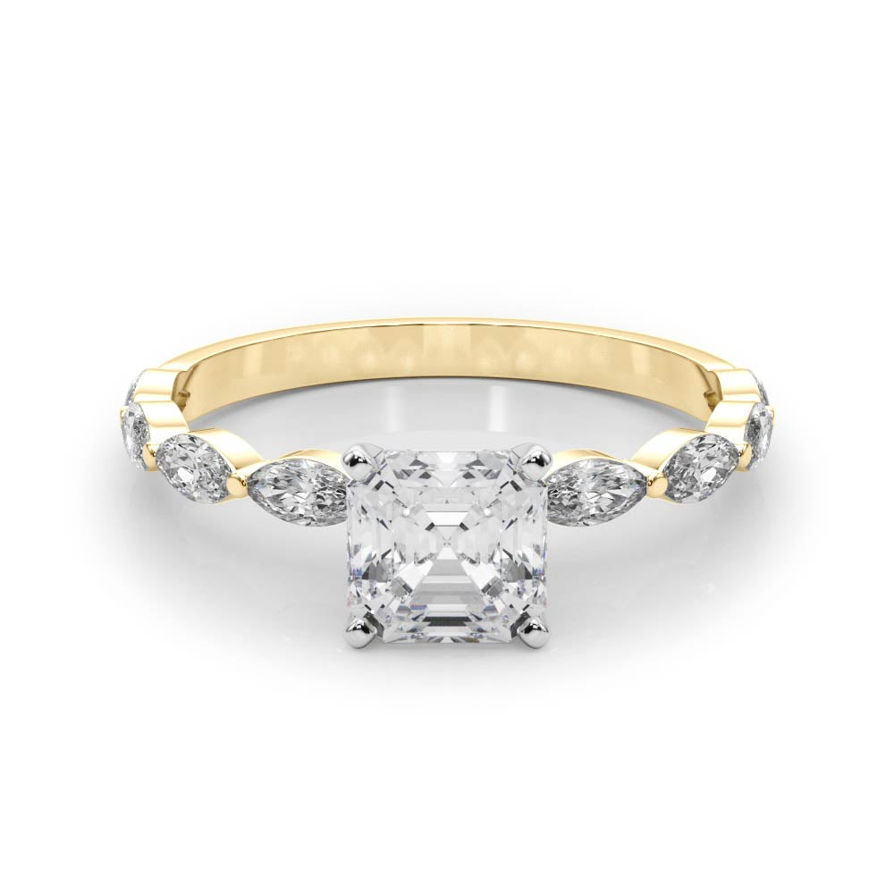 Majestic Sidestone Marquise Diamond Engagement Ring — 9K/18K Gold & Platinum