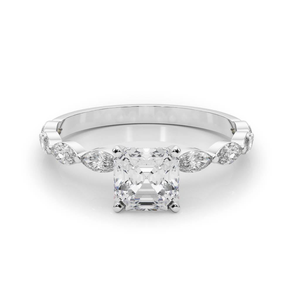 Majestic Sidestone Marquise Diamond Engagement Ring — 9K/18K Gold & Platinum