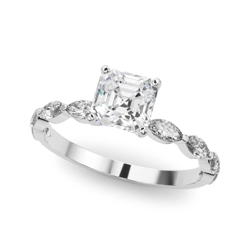 Majestic Sidestone Marquise Diamond Engagement Ring — 9K/18K Gold & Platinum