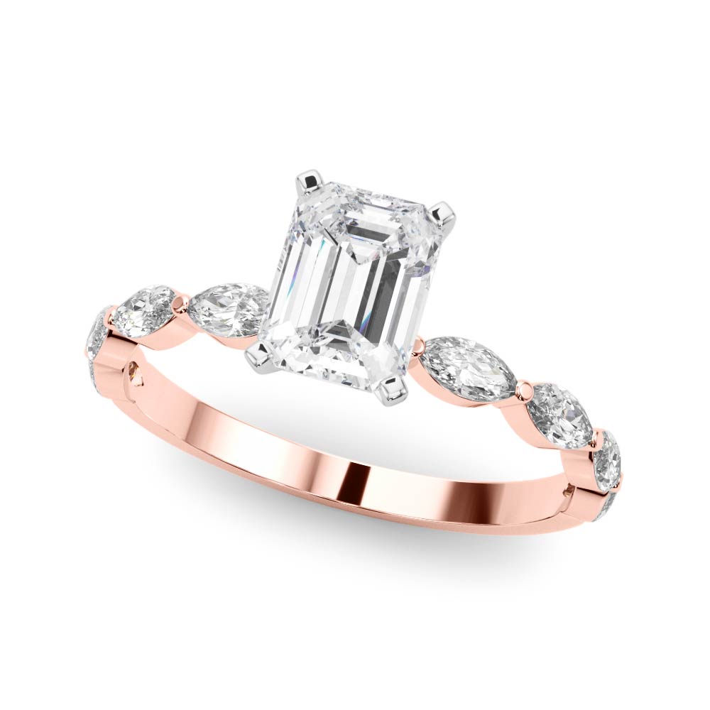 Majestic Sidestone Marquise Diamond Engagement Ring — 9K/18K Gold & Platinum