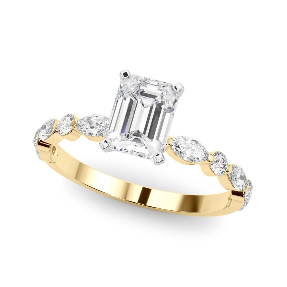 Majestic Sidestone Marquise Diamond Engagement Ring — 9K/18K Gold & Platinum