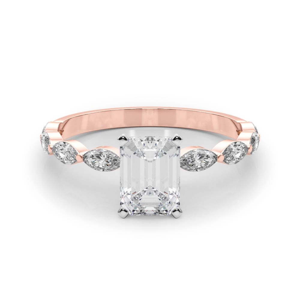 Majestic Sidestone Marquise Diamond Engagement Ring — 9K/18K Gold & Platinum