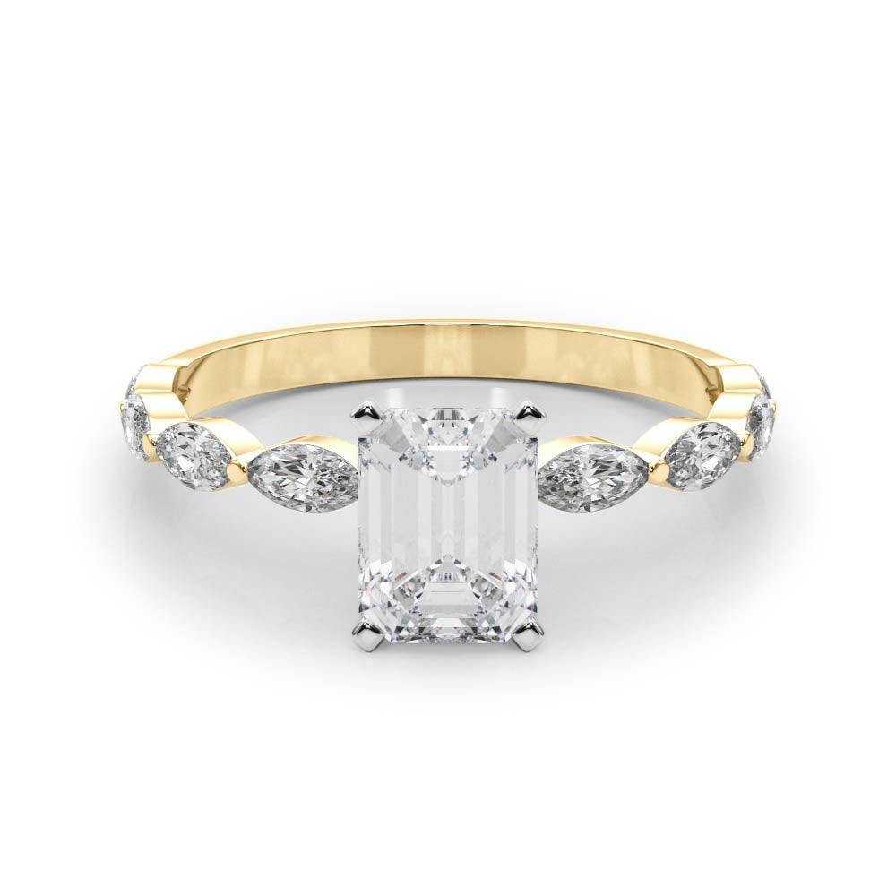 Majestic Sidestone Marquise Diamond Engagement Ring — 9K/18K Gold & Platinum