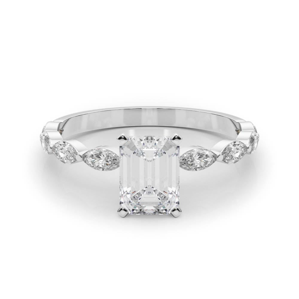 Majestic Sidestone Marquise Diamond Engagement Ring — 9K/18K Gold & Platinum