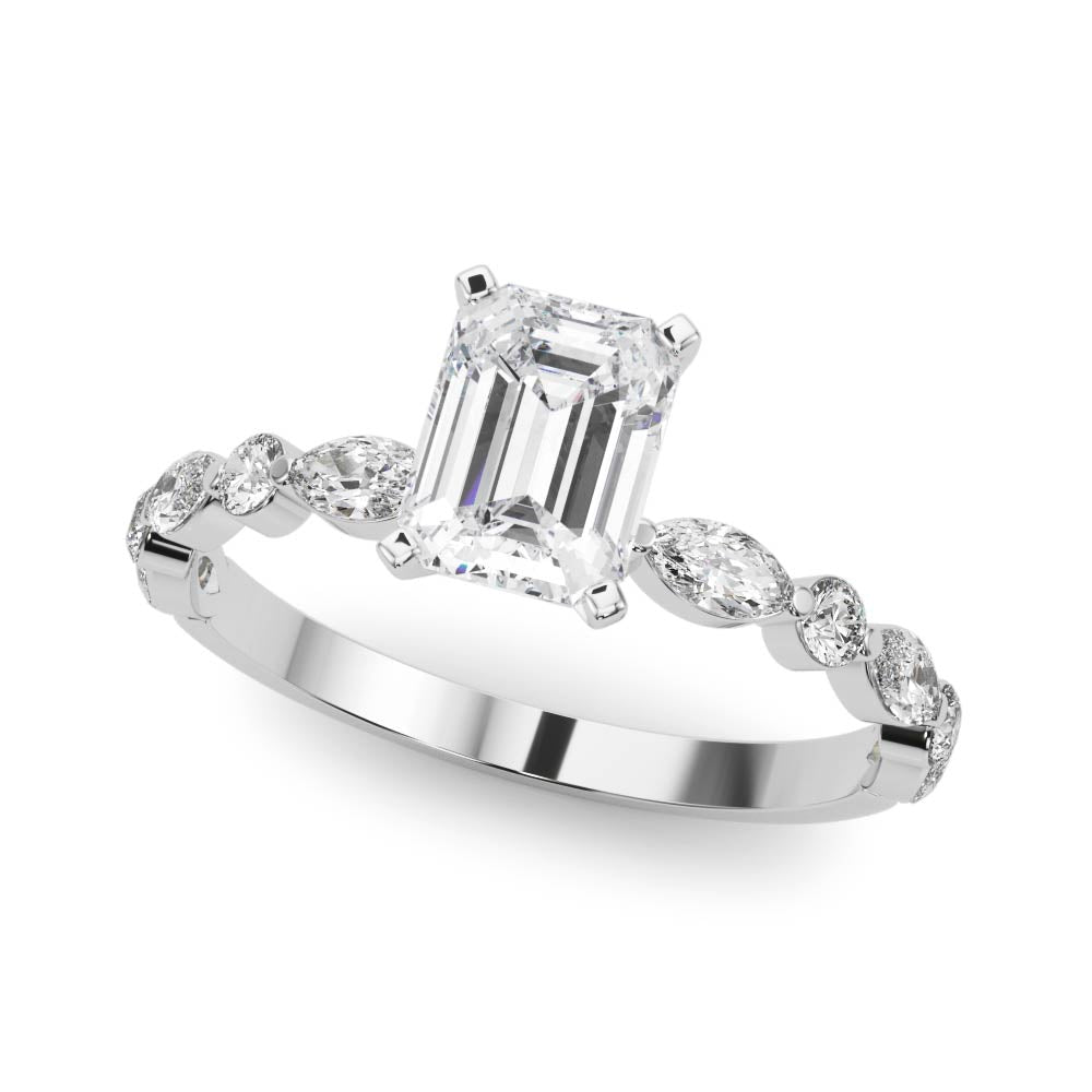 Majestic Sidestone Marquise Diamond Engagement Ring — 9K/18K Gold & Platinum