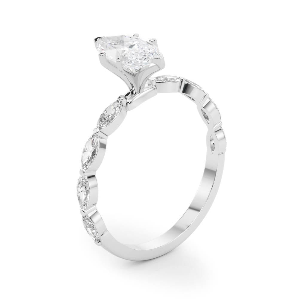 Majestic Sidestone Marquise Diamond Engagement Ring — 9K/18K Gold & Platinum